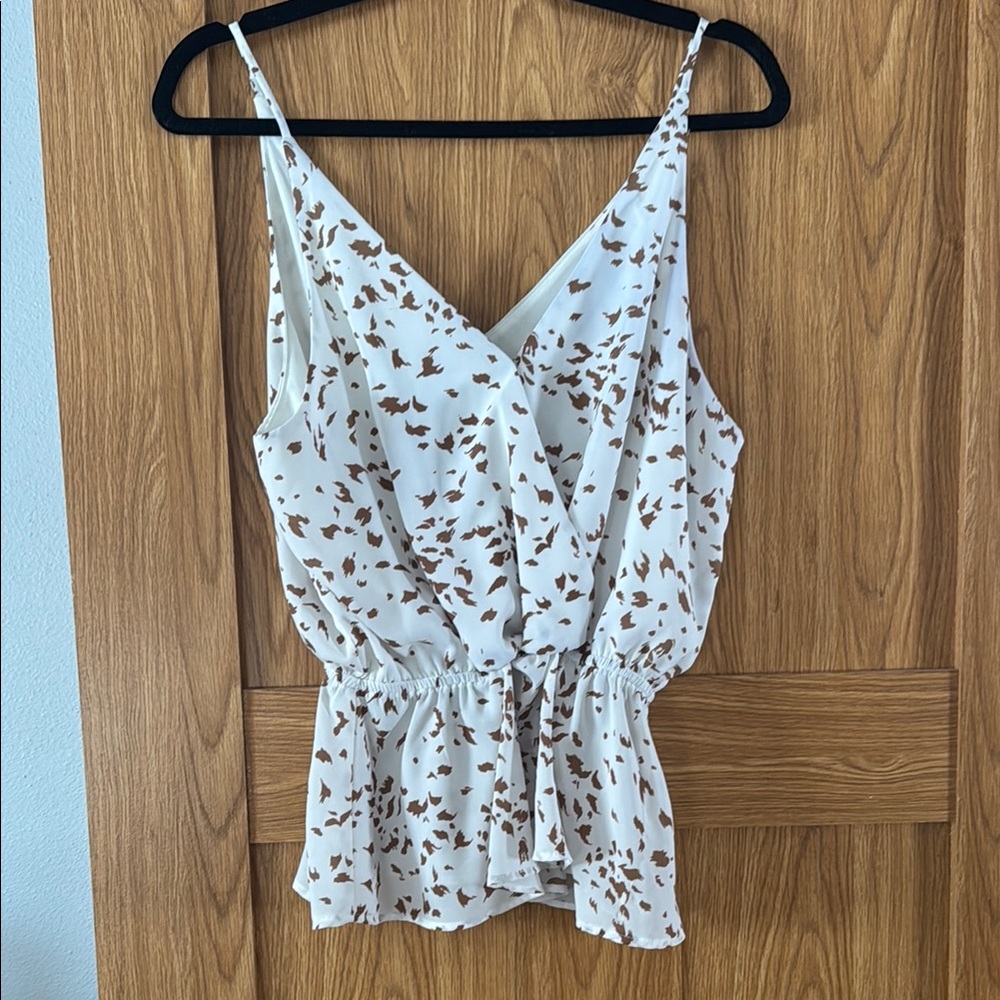 Women's Cream and Brown Sleeveless Top